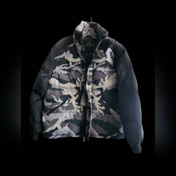 Armani Exchange Down Jacket In Gray Camo Size S NWT - Picture 9 of 14